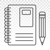 educación cuaderno o diario o diario con lápiz para escritura plano icono para aplicaciones y sitios web vector