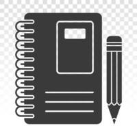 educación cuaderno o diario o diario con lápiz para escritura plano icono para aplicaciones y sitios web vector