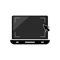 A laptop with a blank screen and an isolated cursor icon on a white background. mock-up template design, vector illustration elements.