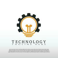 tecnología logo con ligero bulbo concepto. bulbo idea. tecnología y red icono -vector vector