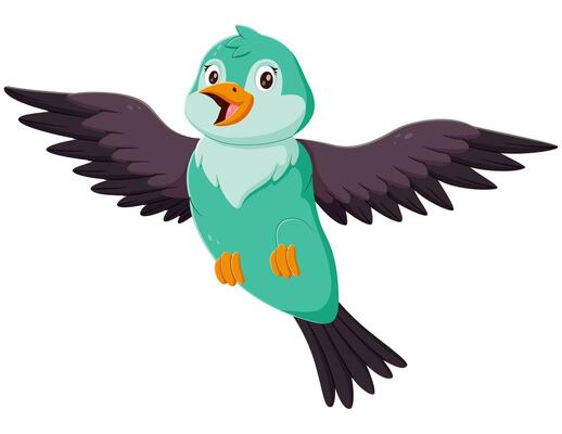 Cartoon funny bird flying. Vector illustration