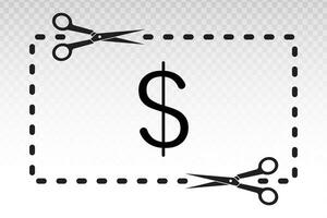 scissors icon cutting coupons and dollar sign with dotted line for apps and websites vector