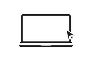 Laptop isolated with cursor or mouse cursor icon. Notebook screen template. Computer display by clicking the mouse on a white background. vector