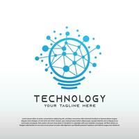 Technology logo with concept of light bulb and network. illustration element -vector vector