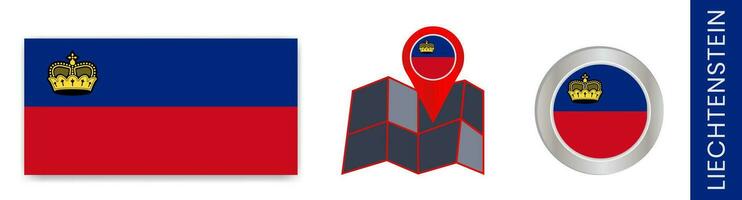 el colección de Liechtenstein nacional banderas es aislado en oficial colores y Liechtenstein mapa íconos con país banderas vector