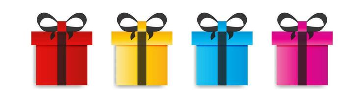 Set of colored surprise gift boxes, flat gift box icons. vector