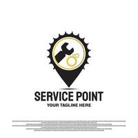 Servicio punto logo diseño con engranajes y llave inglesa concepto. máquina Ingenieria signo. vector tecnología icono
