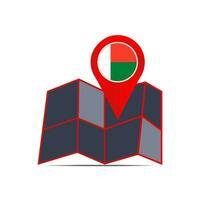 The map icon of Madagascar is isolated by the country's flag vector