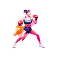 Woman wearing red boxing gloves ai generative png