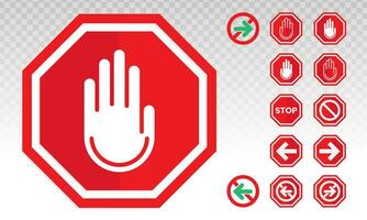 Adblock or red stop sign icon with hand or palm flat icon for apps and websites. vector