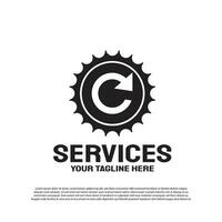 Services logo design with gears and arrows concept. machine engineering sign. vector technology icon