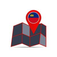 A pin icon of the Liechtenstein map with a country flag vector