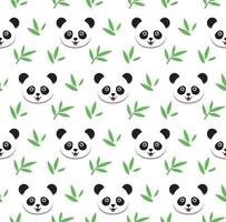 Panda bear and bamboo leaves on white background. kawaii animal kids seamless pattern design for wrapping paper, fabric and textile. vector