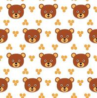 Honey bear on white background. kawaii animal kids seamless pattern design for wrapping paper, fabric and textile. vector