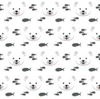 Polar bear and fish silhouette on white background. kawaii animal kids seamless pattern design for wrapping paper, fabric and textile. vector