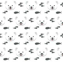 polar oso y pescado silueta en blanco antecedentes. kawaii animal niños sin costura modelo diseño para envase papel, tela y textil. vector