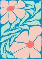 Matisse abstract flower art. Floral botanic vector illustration in pink-green colors. Organic doodle shapes in trendy naive retro style. Contemporary poster and background.