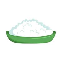 Green plate of cottage cheese. Homemade dairy product. Flat vector illustration isolated on white background.