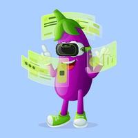 Cute eggplant character in metaverse vector