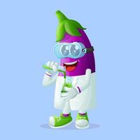 Cute eggplant character as scientists vector