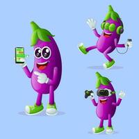 Cute eggplant characters and technology vector