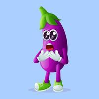 Cute eggplant character with a surprised face and open mouth vector