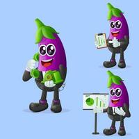Cute eggplant character at work vector