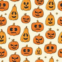 Halloween seamless pattern with doodles of jack o lanterns pumpkins for prints, cards, wallpaper, wrapping paper, textile, scrapbooking, stationary, backgrounds, etc. EPS 10 vector