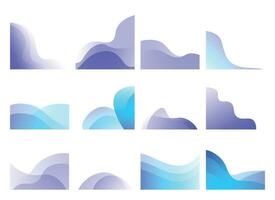 Set of Abstract Blue Wave Background Template. Collection of Overlay Wave Decoration Corner Border Shape. Vector Illustration