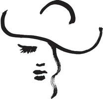 Abstract Girl in Hat Line Art Rough Dry Brush Portrait vector