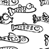 Abstract Seamless Dry Brush Pattern with Fish vector