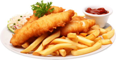 Fish and chips png with AI generated.