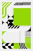 Simple background in Bauhaus style. Abstract geometric patterns in white, black and green. Template design for posters, banners, websites. Vector illustration.