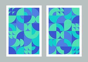 Abstract geometric pattern background. Bauhaus style art. Circle, semicircle, square shapes. Blue and green color tone. Design for print, cover, poster, flyer, banner, wall. Vector illustration.