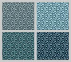 Geometric hexagram shapes seamless patterns. Earth tone blue color background set. Vector illustration.