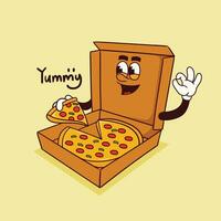 retro cartoon funny, groovy character, pizza groovy cartoon character vector