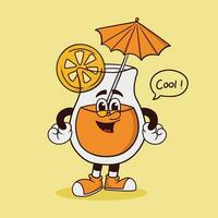 retro cartoon funny, groovy character, orange juice groovy cartoon character vector