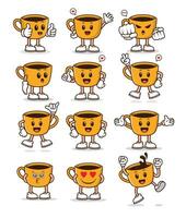 café taza dibujos animados personaje colocar, colección de café dibujos animados personaje vector