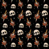 vintage skull pattern with oldschool rose, seamless pattern, skull pattern vector