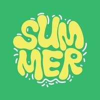 Vibrant Groovy Summer Vector Lettering on Green Background. Retrowave Groovy Colorful Hand Drawn Lettering