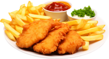 Fish and chips png with AI generated.