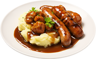 Bangers and mash png with AI generated.