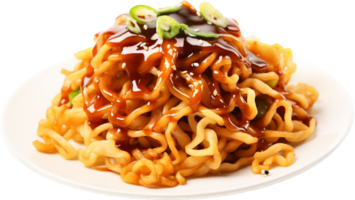 Kantonesiska soja sås panorera friterad spaghetti png med ai genererad.