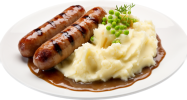 Bangers and mash png with AI generated.