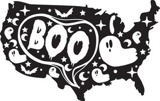 Boo USA Map Cute Halloween ghost Doodle Typography T Shirt Design vector