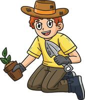 Gardener Planting Seedlings Cartoon Clipart vector