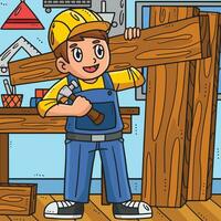 Labor Day Carpenter Carrying a Plywood Colored vector