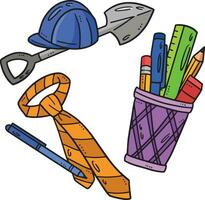 Pencil Case, Helmet and Necktie Cartoon Clipart vector