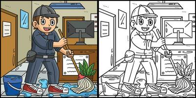 Labor Day Janitor Cleaning Coloring Illustration vector