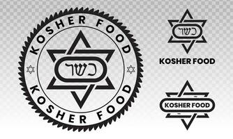 comestible según la ley judía Certificación comidas estampilla, etiqueta, pegatina o plano íconos para aplicaciones o sitios web vector
